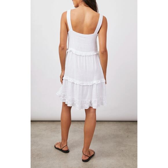 Rails Small S White Sandy Dress Tiered Ruffle Square Neck Linen Blend Mini Flowy - Picture 12 of 12